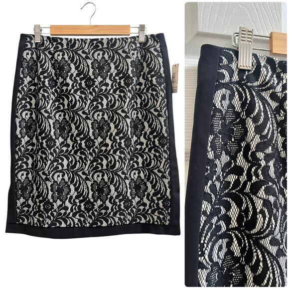 Vintage Worthington Black Lace Jacquard Fully Lined Skirt Petite Size 14 - Picture 11 of 11